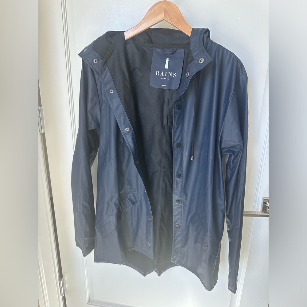 Rains Navy Blue Waterproof Hooded Raincoat